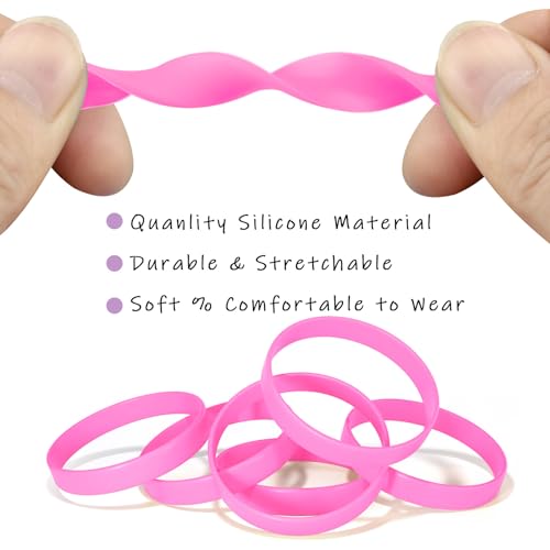 Image of Morcheiong 12 Pieces Silicone Bracelets- Pink Color Blank Rubber Wristbands for Adults Teen Party Favors