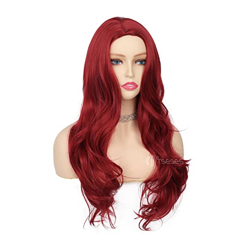 Tseses Red Wigs Long Curly Wavy Wigs For Women Side Part Natural Looking Cosplay Halloween Synthetic Fiber Wig (Red) #TOP3