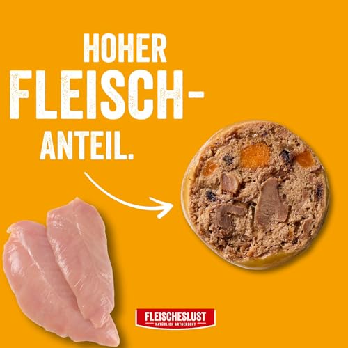 Fleischeslust Hundewurst | Feines Geflügel mit Süßkartoffel, Heidelbeere & Kamille | Futterbox (8x400g) | Nassfutter | schnittfest | getreidefrei | Alleinfuttermittel für Hunde