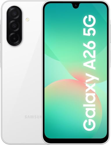 SAMSUNG Galaxy A26 5G AI Smartphone Without Contract, Simlock Free AI Mobile Phone with Android, 6 GB RAM, 128 GB Memory, 50 MP Camera, White, 2.5 Year Warranty [Exclusive on Amazon]