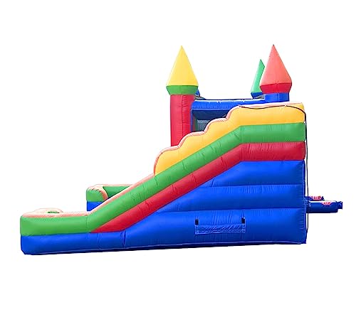 Crossover Rainbow Inflatable Bounce House With Double Inflatable Water Slides For Kids, 16.5 X 15 X 11 Foot, Bouncy House For Kids, Commercial Outdoor Party Bouncer With Blower, Stakes, Storage Bag #TOP4