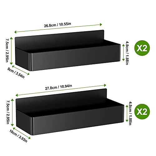 Mystozer 4-Pack Magnetic Spice Rack Organizer For Refrigerator, Plastic Fridge Shelf, Black #TOP4