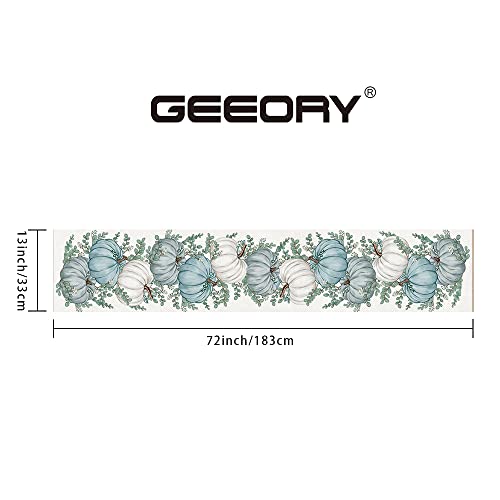 Geeory Fall Table Runner, 13X72 Inch Pumpkins Leaves Flower Farmhouse Table Decoration For Kitchen Dinning, Indoor Outdoor Dinner Party (Blue Pumpkins) Gt110-72 #TOP5