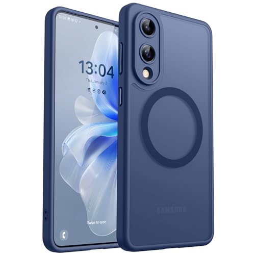 Image of CANSHN Designed for Samsung Galaxy S25 Edge Case (2025) [Full Camera Protection] [Compatible with Magsafe] Translucent Matte Back Protective Phone Cover, Deep Blue
