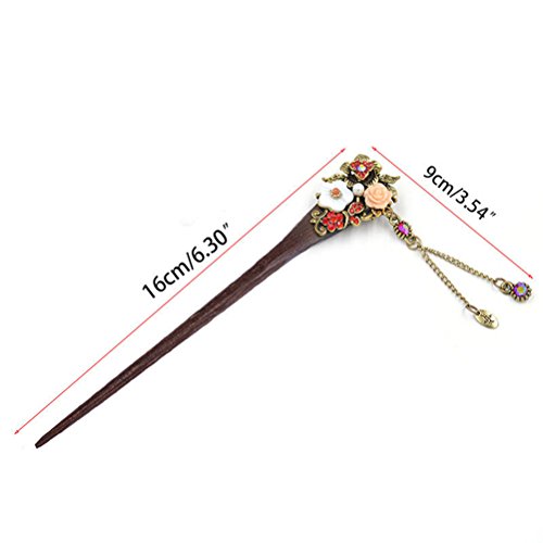 Frcolor Wooden Pin Chinese Hair Sticks with Tassel Retro for Women’s Hair Styling, Blue - Image 4
