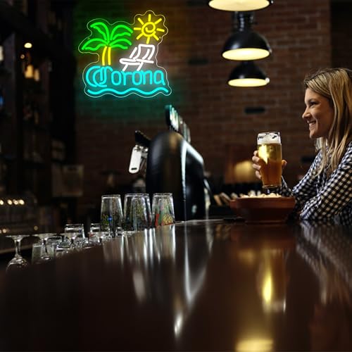 Image of Palm Tree Neon Sign for Wall Decor Beer Neon Light for Man Cave Bar LED Light Up Sign for Home Bar Club Restaurant Summer Beach Party Birthday Gift Christmas Art Size 13.3 * 12.5In(ZYLD284)
