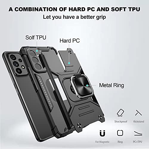 Designed for Samsung A53 Case with Screen Protector,[Military Grade Protection] Jshru A53 5G Anti-Scratch and Shockproof Cover,Armour Ring Kickstand Case for Samsung Galaxy A53 5G,Black