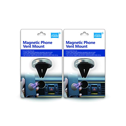 Grand Fusion Magnetic Phone Holder for Car, Car Phone Holder with Air Vent Mount, Phone Mount for Car with High-Strength Magnets and Soft Rubber tips for Hands-Free Cell Phone Use in Car, Pack of 2