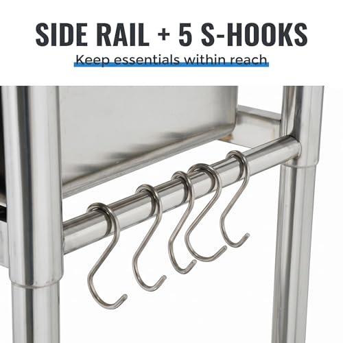 Image of Freestanding Stainless Steel Utility Sink with Hot & Cold Pull-Out Faucet, Large Capacity Laundry Sink with Storage Shelf & Drain Kit for Garage Kitchen Backyard Commercial Use