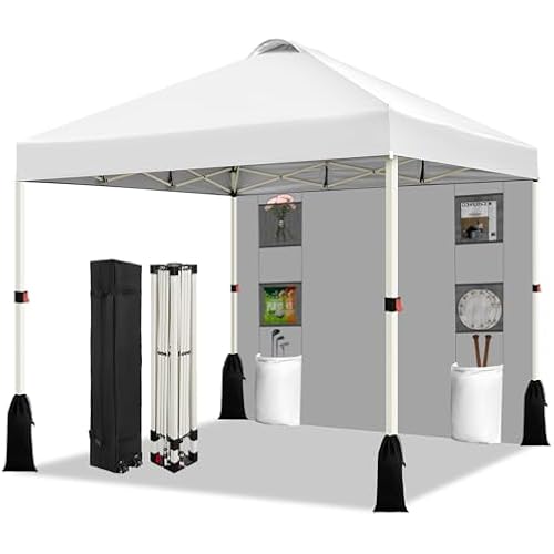 WEIZE 10x10 Pop Up Canopy Tent, 1-Button Push Setup Canopy Tent with 1 Sidewall, Adjustable Height Instant Portable Shelter, Portable Roller Bag,Easy Outdoor Sun Shade for Events,4 Weight Bags,White