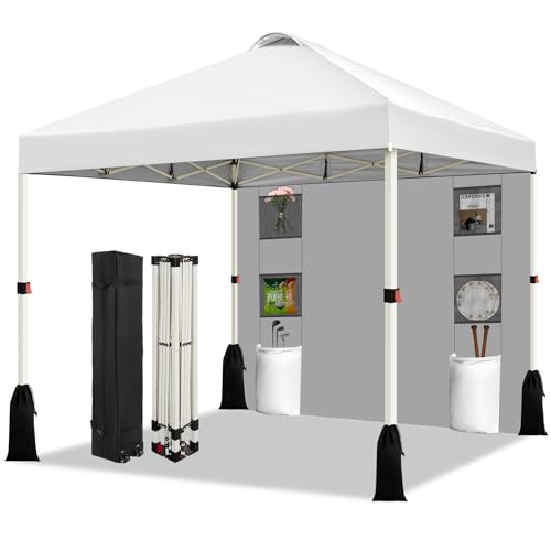 WEIZE 10x10 Pop Up Canopy Tent, 1-Button Push Setup Canopy Tent with 1 Sidewall, Adjustable Height Instant Portable Shelter, Portable Roller Bag,Easy Outdoor Sun Shade for Events,4 Weight Bags,White
