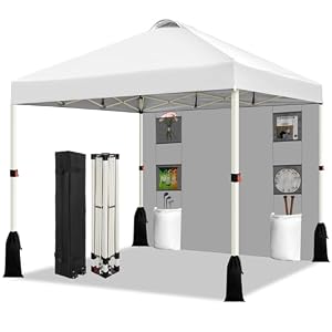 WEIZE 10×10 Pop Up Canopy Tent, 1-Button Push Setup Canopy Tent with 1 Sidewall, Adjustable Height Instant Portable Shelter, Portable Roller Bag,Easy Outdoor Sun Shade for Events,4 Weight Bags,White