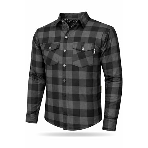 Riparo Motorcycle Riding Shirt for Men Long Sleeve Armored Shirt with Aramid Lining CE Protectors for Back Shoulder Elbows (US Alpha 3X-Large Regular Regular Grey)