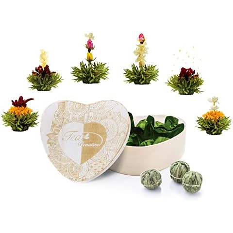 Creano Erblühtee 6 Teeblumen in Holzschachtel in Herzform - grüner Tee Cover