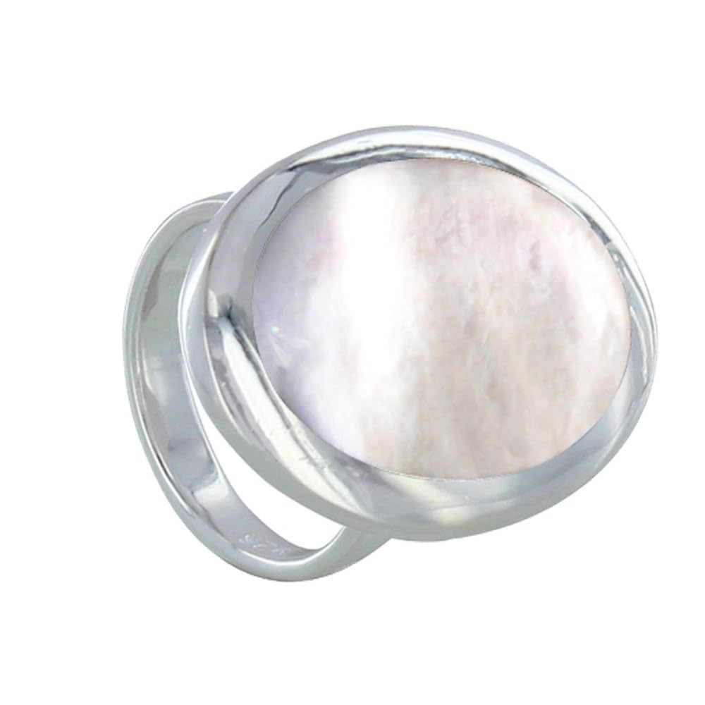 LES POULETTES BIJOUX - Anello Argento 925 Ovale Specchio di Madreperla