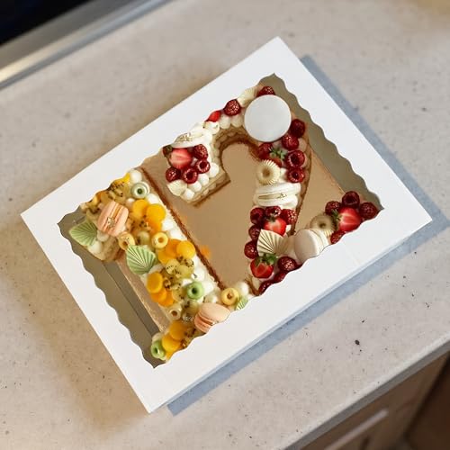 KEEPARTY 3PCS 20×14×5 Inch Cake Box with Window Corrugated Rectangular Cake Box Large Sheet Bakery Boxes for Weddings Birthdays Parties and Celebrations by KEEPARTY - Used condition - Image 3