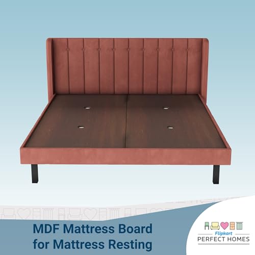 Image of Wooden Modern Upholstered Queen Size Bed for Bedroom | Wooden Double Bed Without Storage | Platform Cot Upholstered Bed with Upholstery Fabric | Engineered Wood | 6.5 x 5 Ft | Brown
