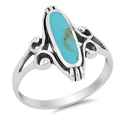 Oxford Diamond Co Long Oval Turquoise .925 Sterling Silver Ring Size 9