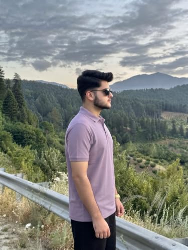 Image of MAYKR Men's Lavender Button Neck Regular Wear Polo Collar T-Shirt