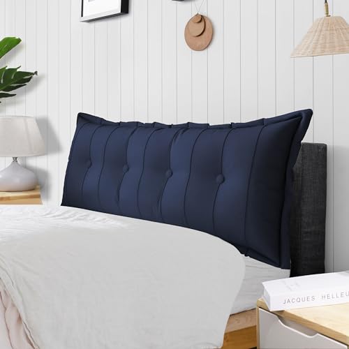 strusery Almohada de lectura grande para cama, cómodo soporte de respaldo para sentarse, leer, ver la televisión y relajarse, cojín y refuerzo para sofá cama (azul oscuro, 140 x 50 x 8 cm)