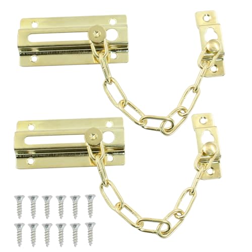 Seimneire 2 Pcs Gold Chain Door Lock Security Door Locks, Sturdy Stainless Steel Door Lock Home Security Door Latch, Heavy Duty Door Lock Premium Thickened Chain Locks for Hotel Room