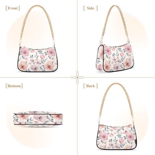 Clutch Shoulder Bags Tote Evening Purse Handbags for Women Sweet Flower Watercolor Hobo Bags with Zipper Closure2