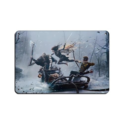 Póster de God of War Ragnarök de videojuegos, póster retro de metal, letrero de estaño, arte elegante, retro, pintura de hierro, bar, cueva de personas, cafetería, garaje, póster decorativo de pared