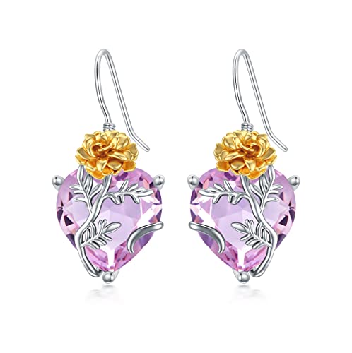 Heart Earrings For Women Sterling Silver Birth Month Flower Drop Dangle Earrings With Crystal Birthday Jewelry Gifts For Women Girls #TOP8