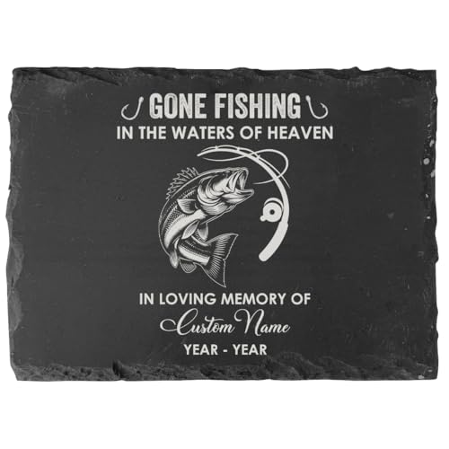 Gone Fishing Memorial Stone Customized - Sympathy Garden Stone For Loss of Fisherman Dad Husband Brother In Memory Remembrance Gift