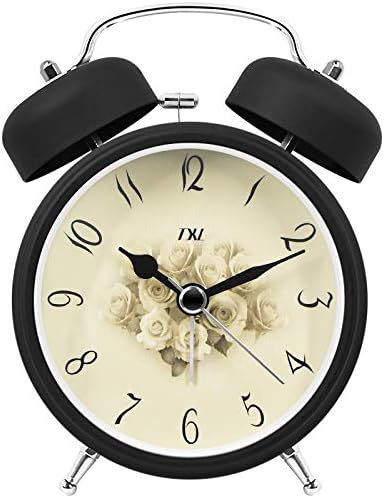 TXL 3.5" Twin Bell Alarm Clock Kids, Battery Operated with Nightlight, Handheld Sized, Non-Ticking Silent Metal Alarm Clocks for Bedrooms,Heavy Sleepers Bedside Analog Loud Alarm Clock, Rose Dial