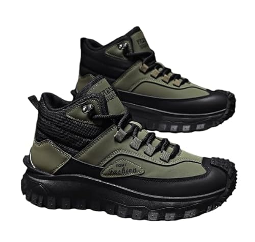 Men's High - Top Fashion Sneakers, Stylish Casual Shoes for Daily Wear, Durable Retro Walking Shoes with Thick Sole for Men (Black Green,8)