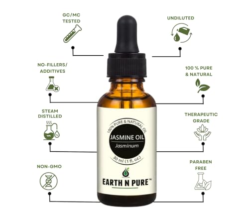 Image of Earth N Pure Jasmine Essential Oil | 100% Pure, Natural & Undiluted | Steam Distilled | Relaxation, Radiant Skin & Nourished Hair | 30ml