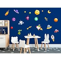 QuoteMyWall Children's Outer Space & Planets Wall Stickers for Kids Bedrooms - Removable Stars, Moon, Aliens Wall Art Decals Nursery Boys Decor for Playroom Walls