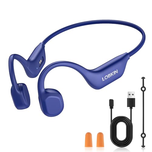 LOBKIN Écouteurs à Conduction Osseuse, IPX6 Étanche Casque Conduction Osseuse Oreille Ouverte Bluetooth 6.0 avec Mic, Casque Osseux sans Fil pour Course à Pied, Cyclisme et Fitness