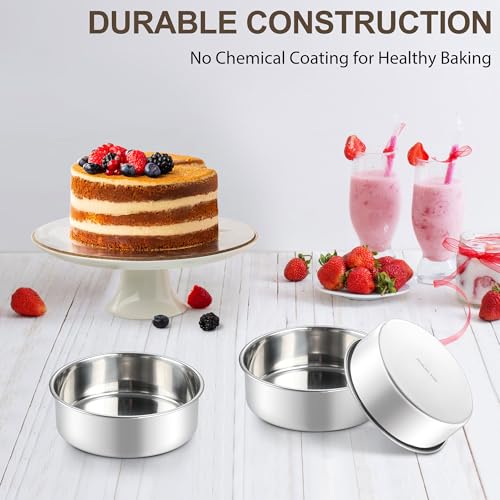 Homikit 6 Inch Round Cake Pan Set, Stainless Steel Small Baking Pans 3 Pack for Oven & Dishwasher, 2” Deep Small Nonstick Layer Cake Tins, Non-Toxic & Healthy by Homikit - Image 4