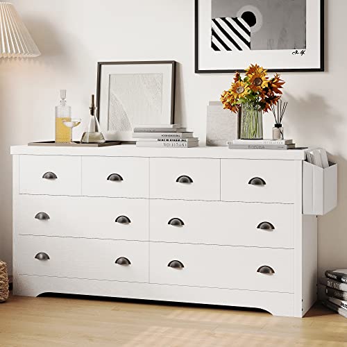 Likimio Dresser 8 Drawer, Modern Wood Bedroom Dresser With Charging Station, Tv Stand Storage Chest Of Drawers For Living Room Hallway Entryway, White #TOP17