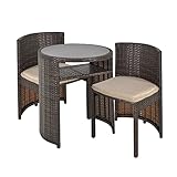  Outsunny Conjunto de Muebles Ratán de Jardín 3 Piezas con 1 Mesa de Café y 2 Sillas con Cojines para Terraza Exterior Fácil Almacenaje Acero Marrón