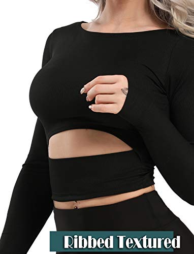 Women's Yoga Gym Crop Top Compression Workout Athletic Long Sleeve Shirt M