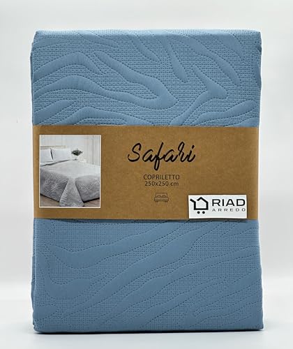 Riad Arredo Minimal Steppdecke für Doppelbett, einfarbig, für Frühling & Sommer, leicht, gesteppte Tagesdecke aus weicher Mikrofaser (Safari Azur)