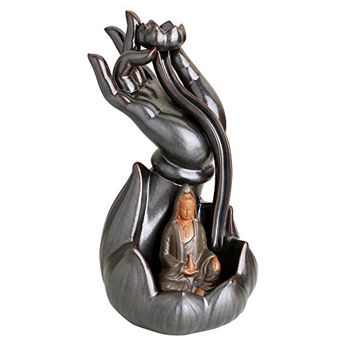 Quemador de incienso budista hecho a mano, soporte de incienso de reflujo, aromaterapia, 20 unidades de varillas de incienso, soporte de incienso para cascada de humo Cover