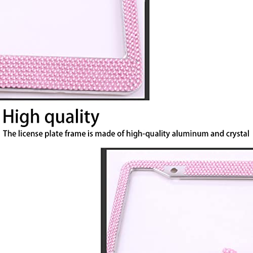 Auceli Bling License Plate Frame, 2 Pack Stainless Steel Crystal Bow Car Plate Covers, Us Vehicle License Bracket Holder With Rhinestone Mounting Bolts, Sparkly Car Accessories For Women (Pink/White) #TOP2