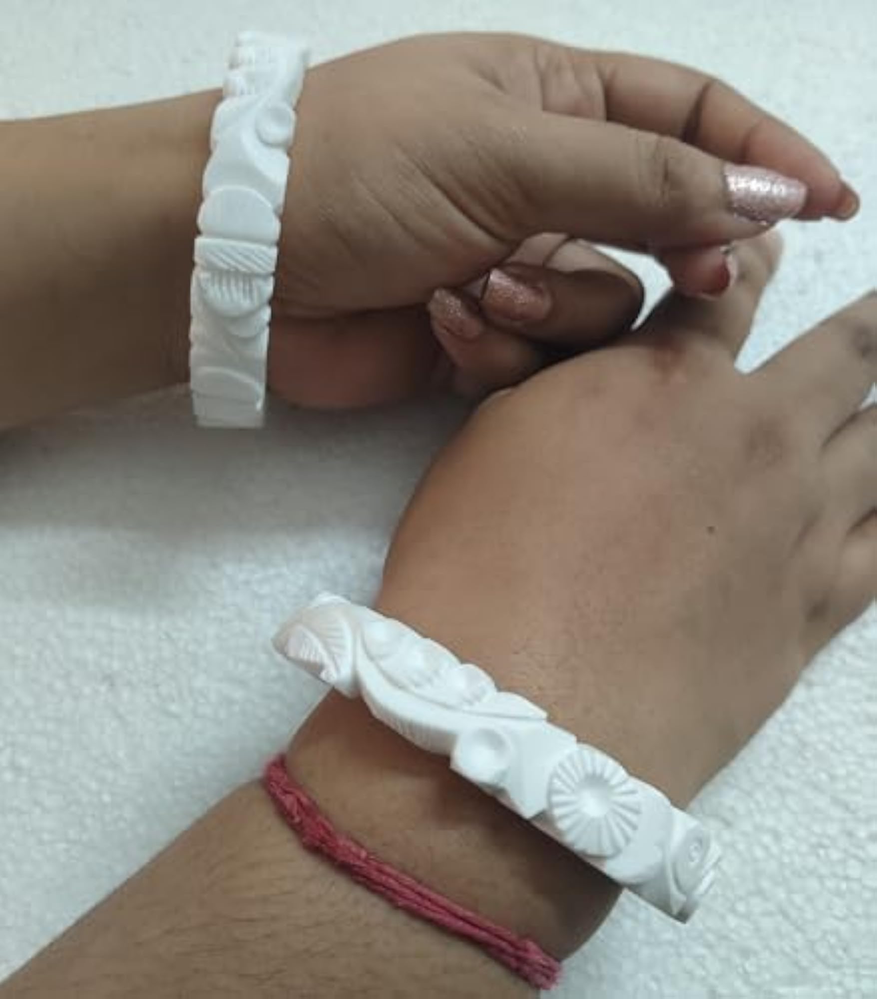 Traditional White Carved Shakha Bangle Set for Married Women
