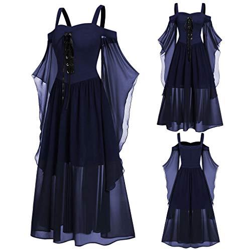 Vestido feminino de malha com cadarço, ombro vazado, manga de lanterna gótica para cosplay, fantasia