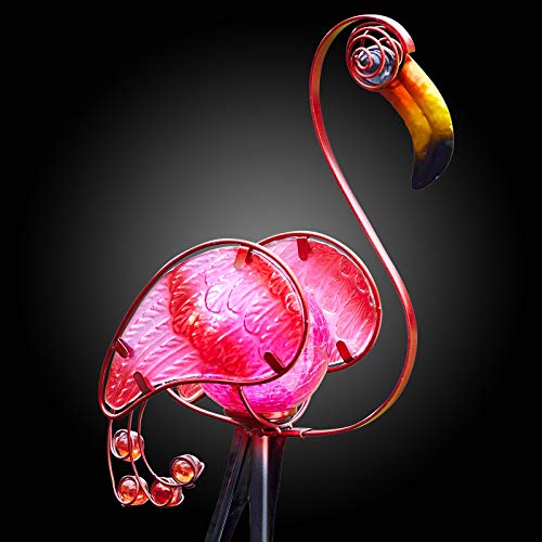 Garden Mile Solar Power Pink Flamingo Glass & Metal Garden Crackle Ball Stake Lights Novelty Animal...