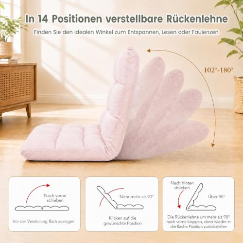 RELAX4LIFE Bodenstuhl Klappbar, Bodensessel mit Verstellbarer Rückenlehne & Liegefunktion, Bodensitz gepolstert in Leinenoptik… – Ansicht 2