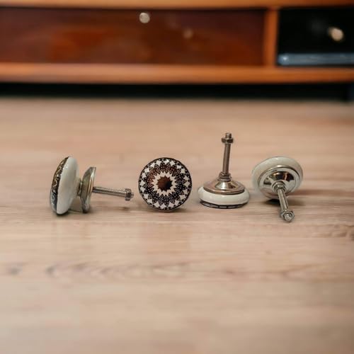 Image of Vintage Ceramic Knobs For Kids and Kitchen Cupboards, Drawers, Wardrobes, PC Cabinets, Almirahs, Dressers, Decorative Pull Handles For Dressing Table and Home Decor, Set of 10, 40mm- Regalia