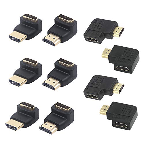 VCE 4-Pack HDMI 90 and 270 Degree Male to Female Vertical Flat Adapter Bundle with 6-Pack HDMI 90 Degree and 270 Degree Right Angle Male to Female Adapter 3D&4K Supported