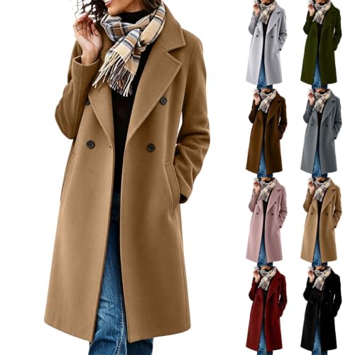Long Winter Coats for Women Notch Lapel Double Breasted Trench Coat Peacoat - image 1
