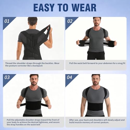 Image of Back Brace Support Posture Corrector for Women & Men - Full Back Support for Upper, Mid & Lower Back Pain Relief, Ergonomic 3-in-1 System Improves Posture & Helps with Slouching, Rounded Shoulders, XL (37-43 in waist)
