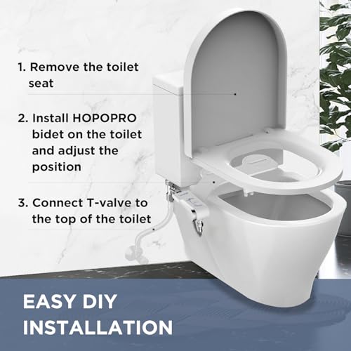 HOPOPRO Bidet Attachment for Toilet, Non-Electric Bidet Ultra-Slim Dual Nozzle (Feminine/Rear Wash), Fresh Cold Water Sprayer Bidets for Existing Toilets with Adjustable Pressure Control 1-Min Install - Thumbnail 5